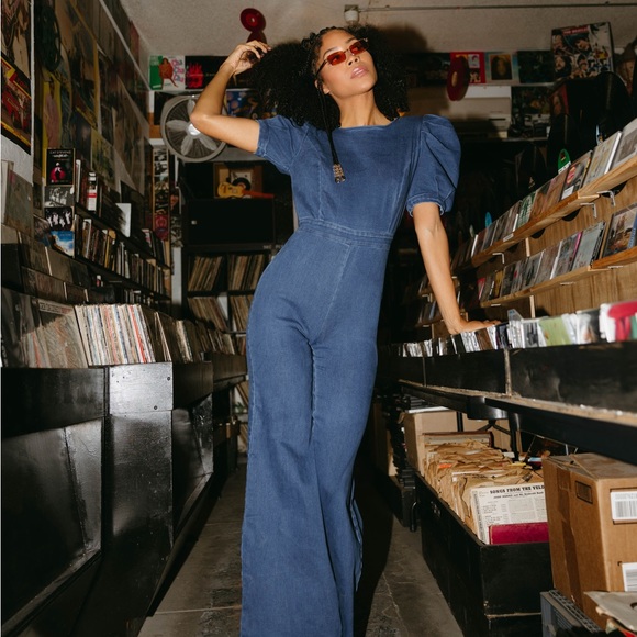 One piece Denim jumpsuit with open back - Picture 4 of 14